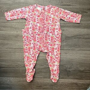 Baby Lulu Girls Pink Floral Cotton Footed One Piece sz 3M Bottom Buttons